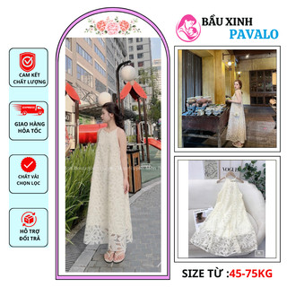 Đầm maxi cổ yếm ren, Váy yếm dáng xuông chất vải ren 2 lớp mềm mát sang chảnh  đi biển đi chơi thoải mái PAVALO STORE