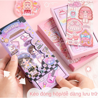 Đồ chơi hộp 50 hình dán sticker hoạt hình đầm công chúa combo đầm dự tiệc miếng dán cho bé gái dễ thương