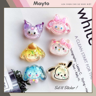 Set 12 Sticker, Charm 3D chủ đề Kuromi lấp lánh Mayto gắn Dép Cross, Dép Sục, Cá Sấu JB-178