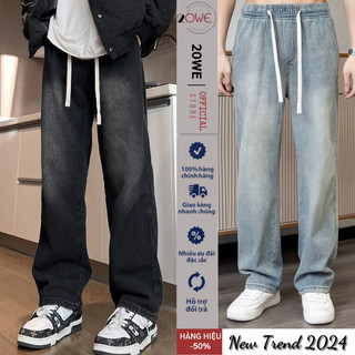Quần jean chun nam retro 20WE, Quần bò nam đen xám wash dáng baggy ống suông rộng - CH2024