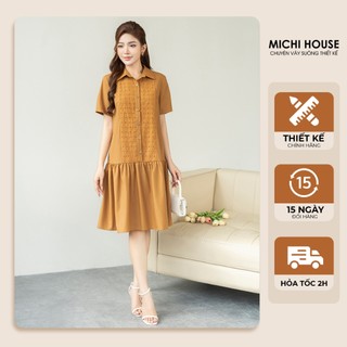 Đầm suông đuôi cá michi house váy xuông vintage cổ sơ mi freesize v731