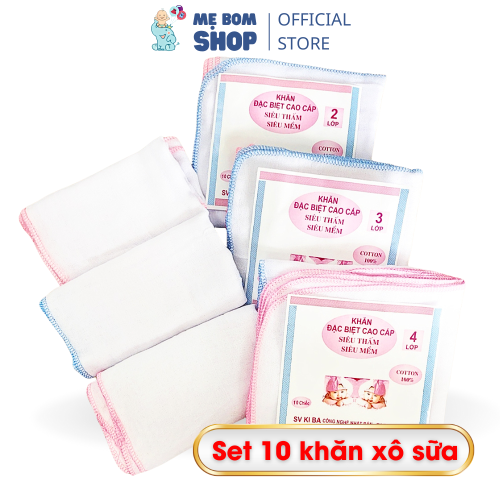 Set 10 khăn sữa cho bé sơ sinh Kiba siêu mềm siêu thấm 2 lớp, 3 lớp, 4 lớp an toàn cho bé sợi không dính vào da bé