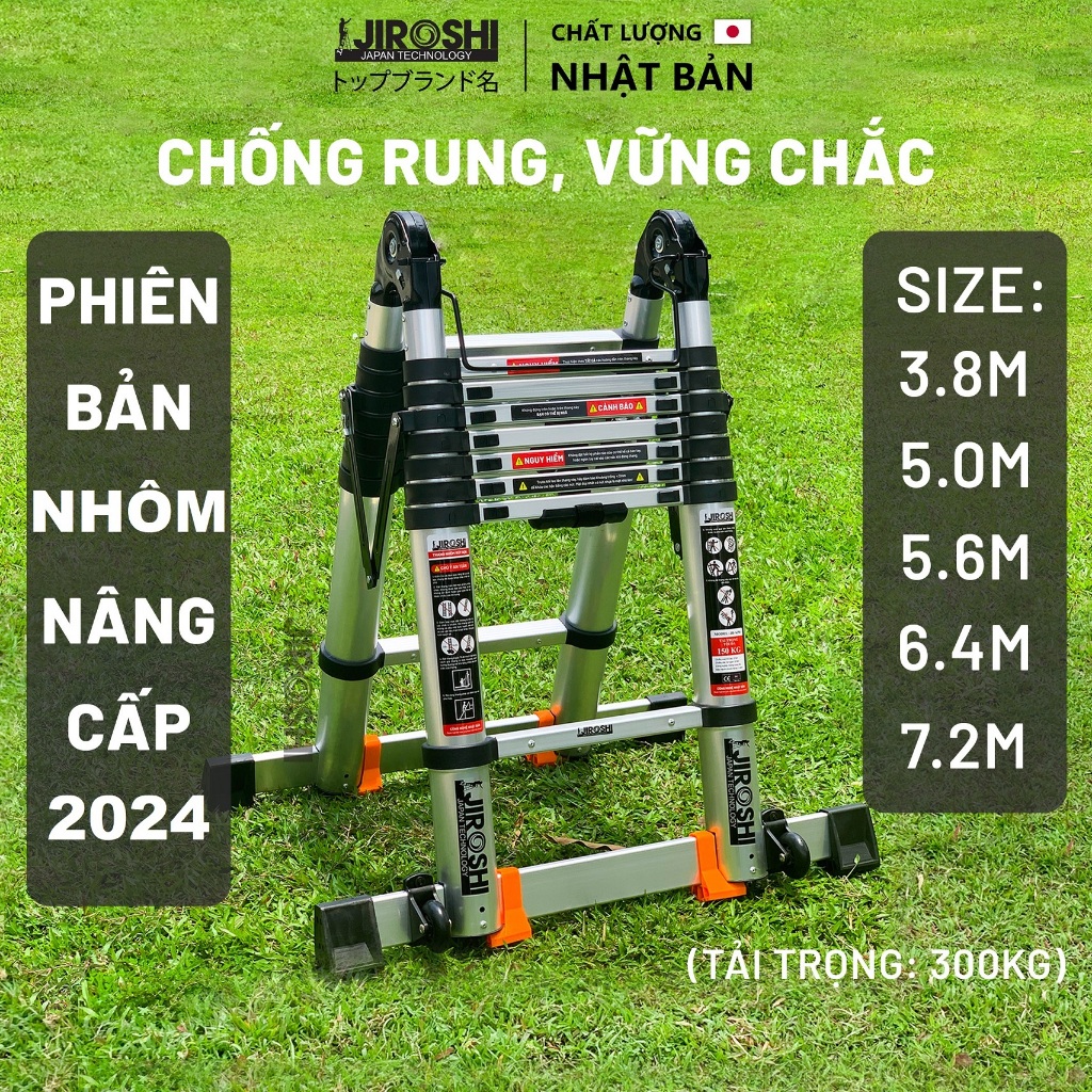 Thang nhôm rút chữ A Jiroshi 3m8 5m 5m6 6m4 7m2 công nghệ  nhật bản bảo hành 12 tháng