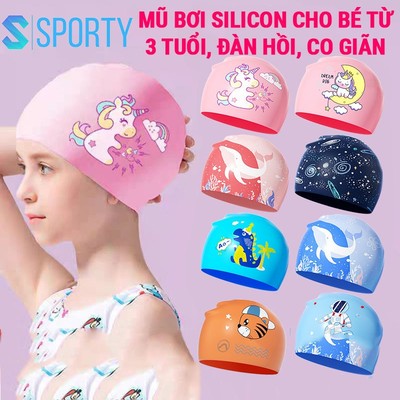 Mũ bơi trẻ em CA46 họa tiết dễ thương, silicon độ bền cao tạo cảm giác thoải mái an toàn SPORTY