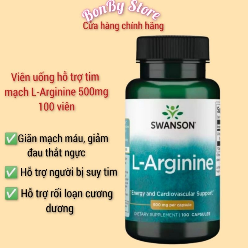 (Bill hãng) Viên uống hỗ trợ tim mach, tăng cường sức khoẻ L-Arginine 500mg 100 viên Swanson