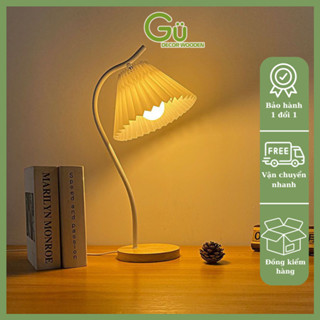 Đèn bàn học xếp ly tặng bóng chống cận, đèn decor phòng ngủ đế gỗ để đầu giường trang trí