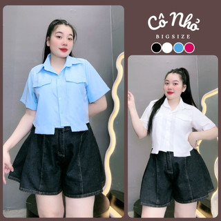 Áo Sơ Mi Bigsize Dáng Áo Croptop Nữ Tay Ngắn Phối Túi Dài Sành Điệu Vải Lụa Chéo Ít Nhăn SM162