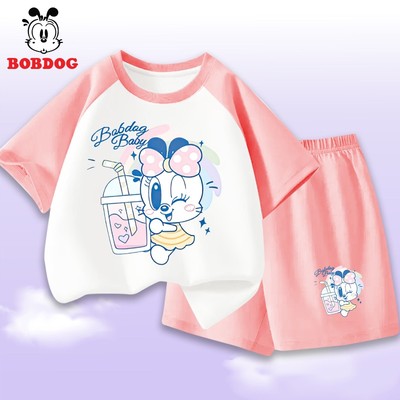 Bộ đồ cộc phối cho bé gái BOBDOG, set đồ bé gái chất liệu cotton co dãn in hình cute cho bé