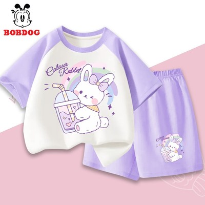 Set đồ xinh cho bé gái BOBDOG chất liệu cotton thoáng mát in hình cute cho bé