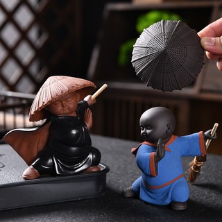 Bộ lọc trà, lược trà bằng gốm dùng pha trà kèm tượng hình chú tiểu