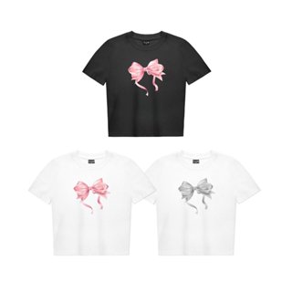 Áo thun baby tee Bé nơ hồng Kill System chất thun co giãn màu trắng