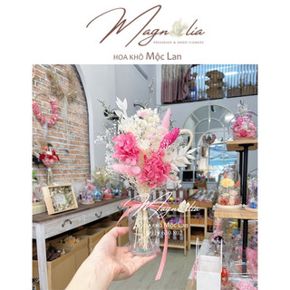 Set hoa khô kèm lọ hoa best sell để bàn làm việc, trang trí bàn trang điểm, làm đèn ngủ