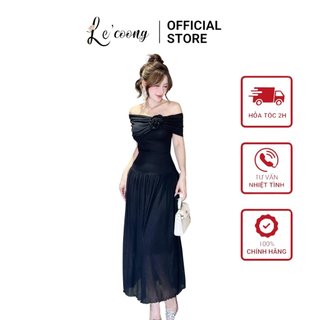 Váy đẹp sang chảnh trễ vai phối hoa lecoong v613 đầm đẹp dáng dài