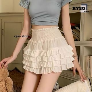 Chân váy xếp li 4 tầng xoè dáng ngắn,chân váy chữ a lưng cao phồng trắng đen ryso