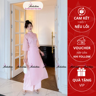 Áo Dài Cách Tân Hoa Đào Sakura,thêu kết tỉ mỉ cao cấp,sang trọng loại 1 đẹp A44 Áo Dài Cách Tân Kiều