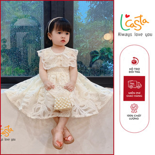 Váy công chúa bé gái cổ viền ren, đầm sang chảnh dự tiệc đi chơi dễ thương 2 lớp từ 8 đến 33kg Lcasta V0039