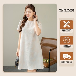 Đầm Gấm Suông MICHI House Váy Xuông Chữ A Tay Bồng Dự Tiệc Freesize V732