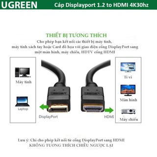 Dây cáp displayport DP sang HDMI UGREEN, có chipset, 1M 1,5M 2M 3M 5M 10238 10239 10202 10203 10204 - CHÍNH HÃNG