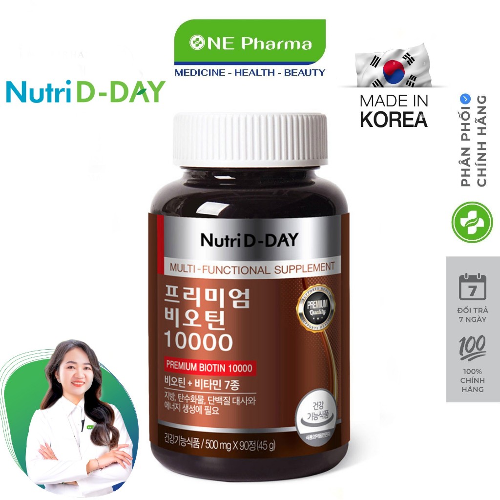Viên Uống Nutri D-Day Premium Biotin 10000 Hỗ Trợ Mọc Tóc - 90 Viên