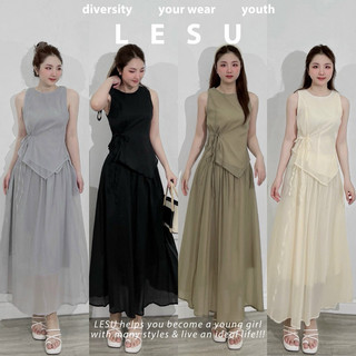 ẢNH TỰ CHỤP Set tơ sát nách vạt nhọn và Chân váy maxi xòe