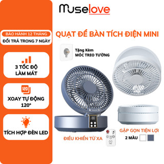 Quạt Để Bàn Đa Năng MUSELOVE Treo Tường Điều Khiển Từ Xa, Gập Gọn, Xoay 120 Độ 3 Cấp Độ Gió Làm Mát Lên Đến 8 Giờ QDB07