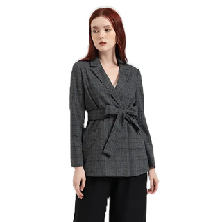 Áo vest vien tran dáng suông kẻ sọc đai eo nhấn nơ v65b21t009