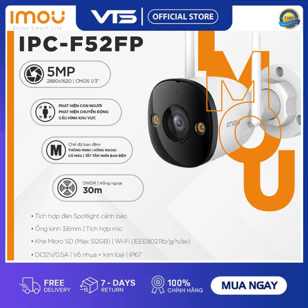 Camera Wifi IMOU BULLET 2E F52FP/ F42FP /F32FP/ F22FP, Chỉ Thu Âm, Có Màu Ban Đêm, Ngoài Trời Chống 