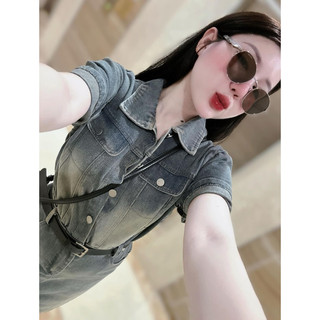 HOA TOC/Váy jean mài màu kèm đai Size S M 📌300k