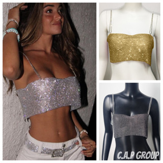 Áo kim tuyến Bra quây hai dây kim sa Sequin nữ lấp lánh Bling Bling ánh kim nhũ