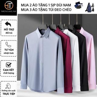 Áo sơ mi nam dài tay HT Menswear chất vải lụa hàn thiết kế che cúc 12 màu [mua 2 áo tặng 1 sịp, mua 3 áo tặng túi chéo]