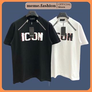 Áo thun unisex DSQ ICON phối khóa vai,Áo phông nam nữ dsquared2 khóa zip form rộng tay lỡ hai màu đen trắng.