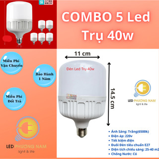 Bóng led trụ 40w combo 5 bóng siêu sáng tiết kiệm điện