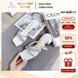 Dép cao gót nữ Minh Thư thời trang mũi vuông quai cách tân đính xoàn, giày nữ gót vuông 5cm đi chơi đi tiệc mã  3 dây