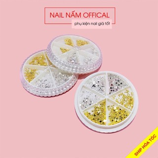 Đá nửa YHB vàng bạc trang trí móng khay tròn