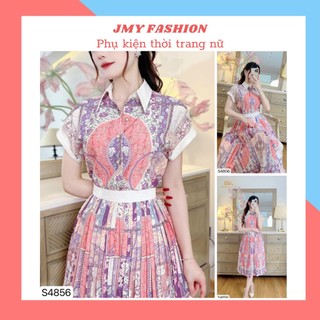 S4856 Set áo sơ mi, chân váy xòe dập ly dài hồng tím sang chảnh [Dolce Viva Colection (DVC)] set áo váy xòe dài công sở