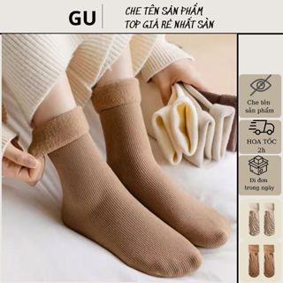 Set 5 Đôi Tất, Vớ Cotton Lót Lông Nỉ Giữ Nhiệt Cao Cổ Siêu Ấm Màu Pastel Cho Nữ tn1