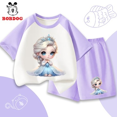Bộ đồ cộc phối cho bé BOBDOG, sét quần áo hè vải cotton in hình ELSA cute cho bé