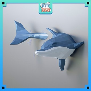 Mô hình giấy động vật Cá heo bơi lội Polygon