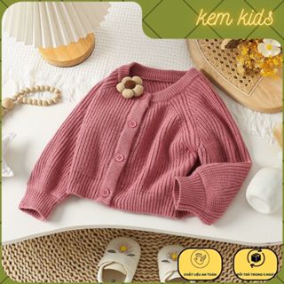Áo khoác bé gái, áo khoác len cardigan mềm mịn kèm kẹp đính hoa mặc mùa thu đông cho bé từ 10-22kg