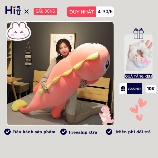 Gấu bông dài ôm ngủ khủng long Gối ôm hình thú khủng long đáng yêu Gấu bông ôm ngủ cho một giấc ngủ 