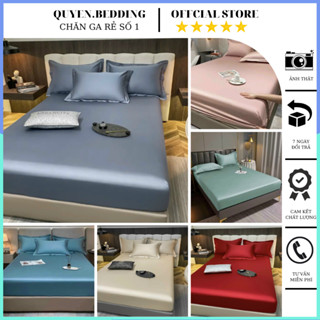 Bộ ga gối 3 món phi lụa bo chun, Set ga gối 3 món phi lụa, vải phi lụa thoáng mát, họa tiết đơn sắc trang nhã