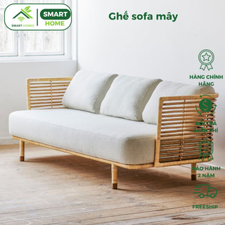 Ghế sofa mây đôi SMARTHOMES mây tự nhiên cao cấp kèm nệm mút dày dùng phòng khách sân vườn cafe
