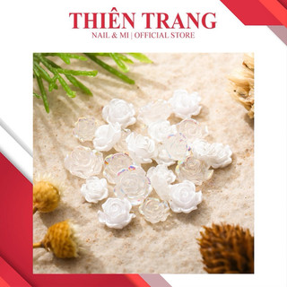 Charm hoa hồng trang trí móng - Set 50 charm hoa hồng trắng mix pha lê đính móng - Charm hoa đính móng