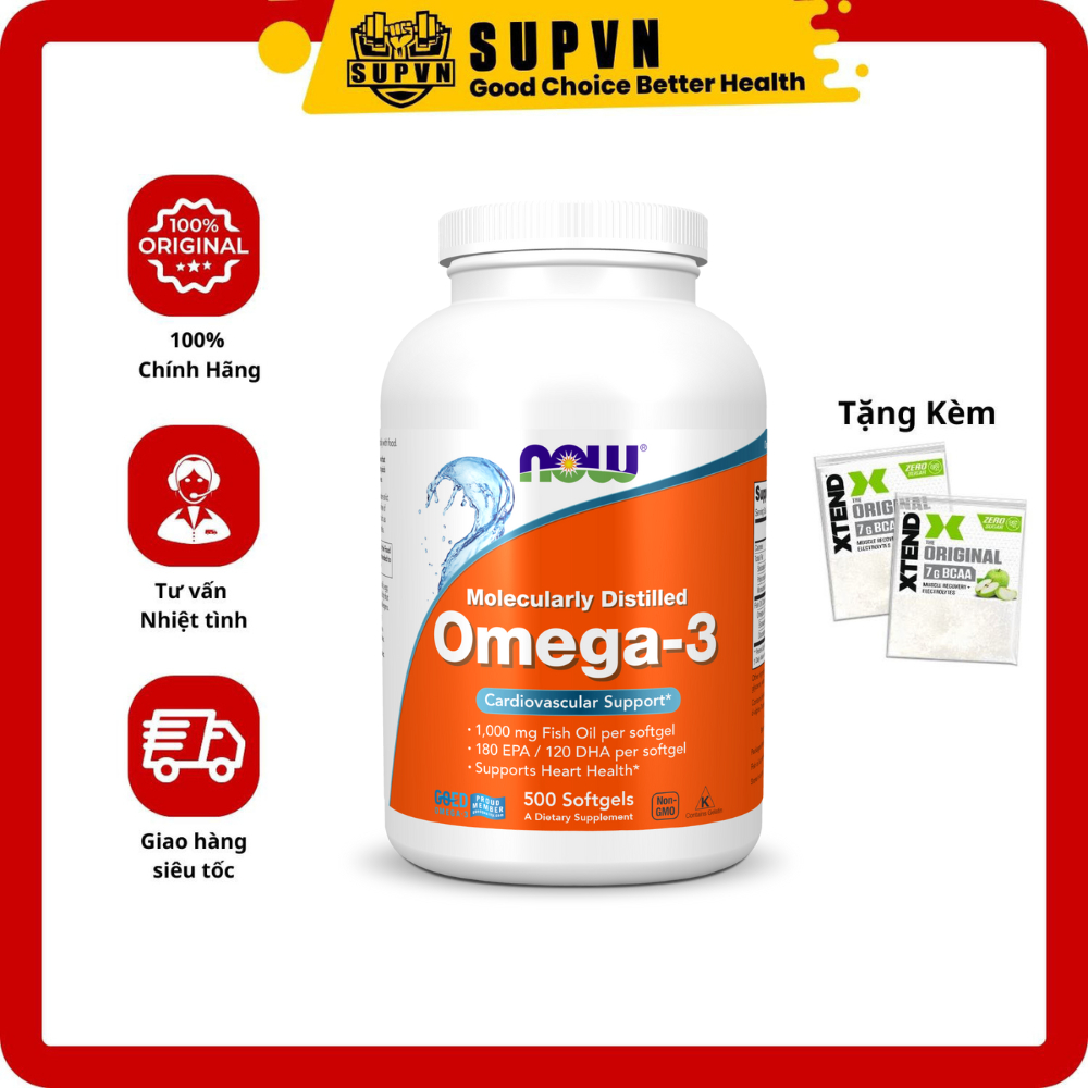 Omega 3 Now 500 viên -  Hỗ trợ tim mạch mắt và xương khớp Dầu cá Fish Oil Now nhiều viên Mỹ