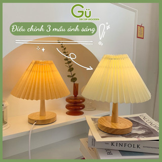 [ VIDEO THẬT ] Đèn Ngủ Để Bàn Thân Gỗ Phong Cách Hàn Quốc - Đèn Ngủ Xếp Ly Kèm Công Tắc - GU DECOR WOODEN