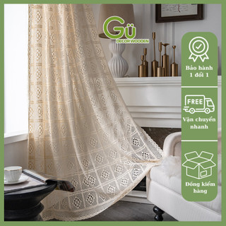 Rèm cửa sổ Vintage vải ren dày dặn,Màn vải trắng ngà trang trí phòng ngủ GU DECOR WOODEN