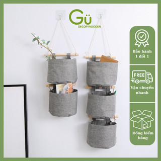 Túi giỏ vải đựng đồ treo tường, đựng đồ cá nhân vintage có chia ngăn decor trang trí nhà cửa