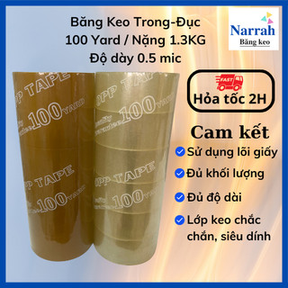 Băng Keo, Băng Dính Trong/Đục 100Yard Dán Thùng, Đóng Hàng, Khổ 4.8cm 1 Cây 6 Cuộn, Nặng 1.3KG