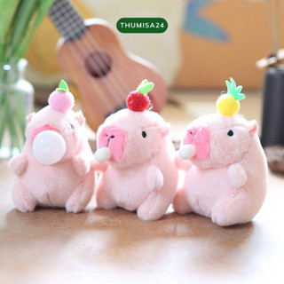 Móc khóa treo gấu bông hình chuột lang nước Capybara màu hồng thổi bong bóng siêu dễ thương