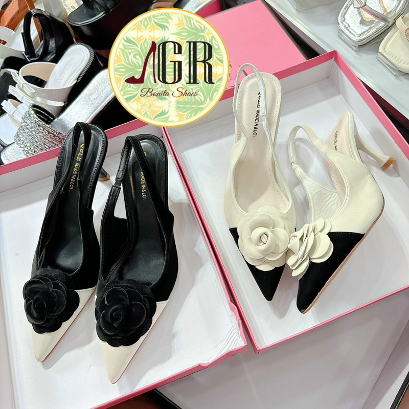 Cao gót mũi nhọn phối màu hoa trà cao 6 phân - Bonita Shoes